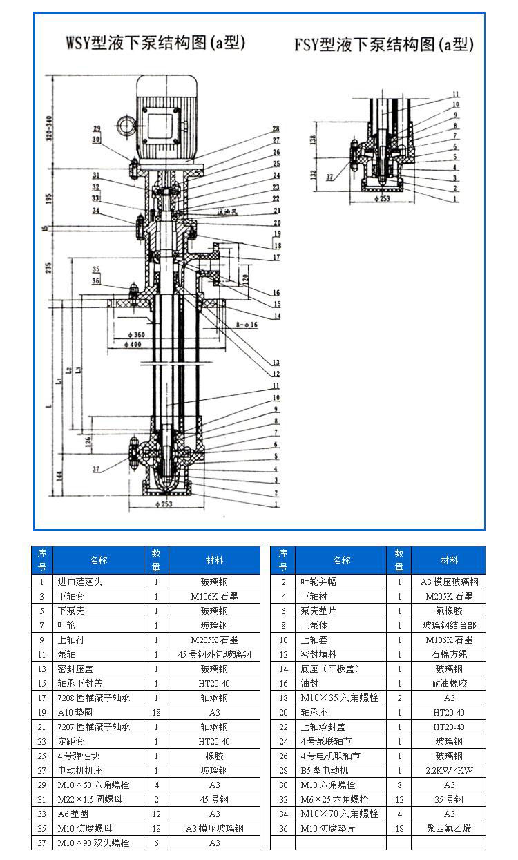 FSY型、WSY型立式玻璃鋼液下泵安裝尺寸圖